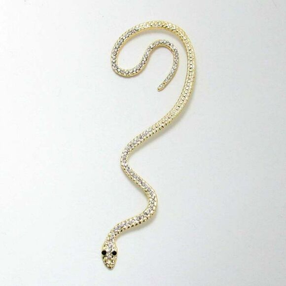 Snake Ear Cuff Rhinestone Embellished Gold Metal Earring - Picture 2 of 6